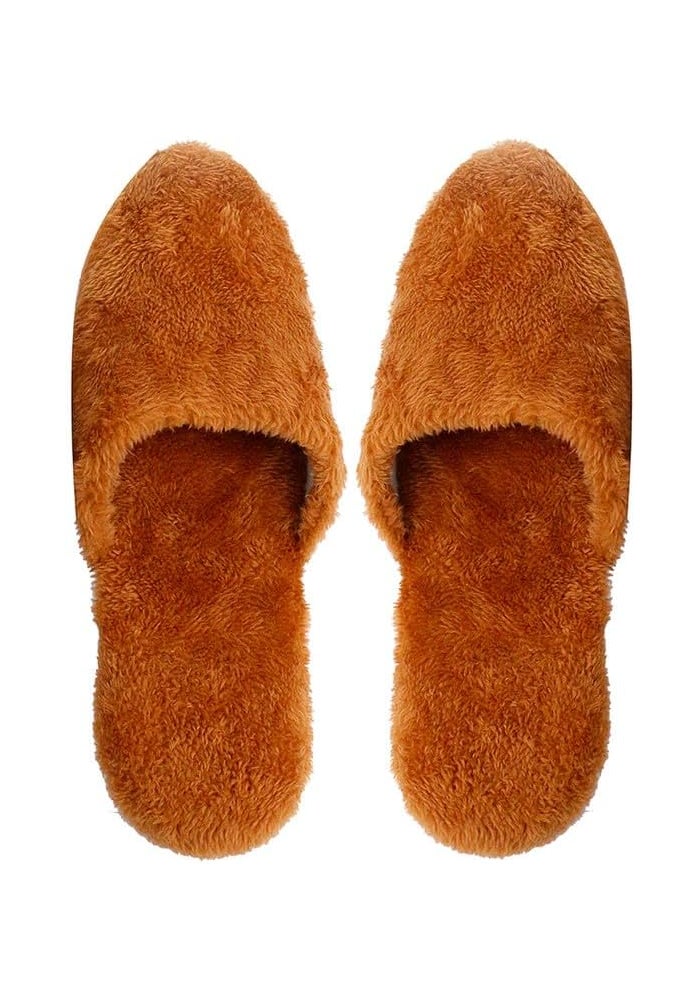 DAISO Unisex Backless Slippers - Memory Foam - Fluffy - Orange - US 5-7, EU 36-39.5 - Image 1